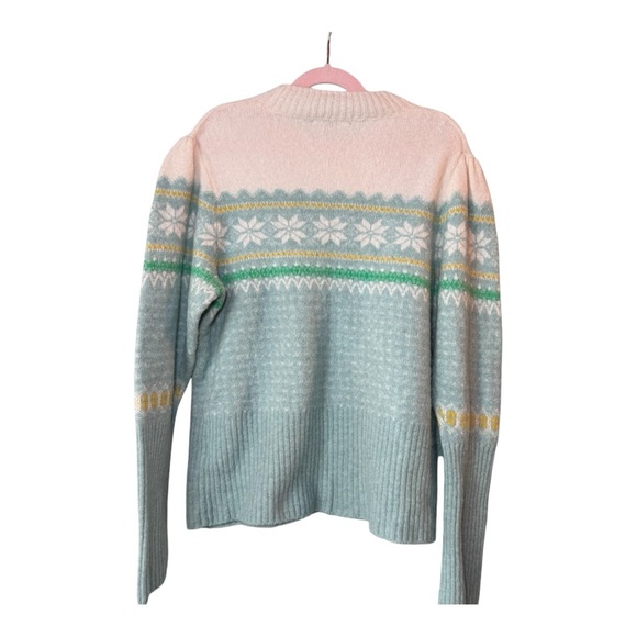 J. CREW Fair Isle Puff Sleeve Crew Neck Merino Wool Blend Sweater M - Picture 6 of 10